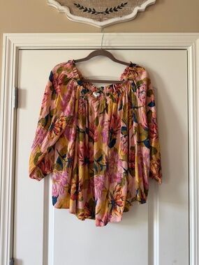 Terra & Sky Pink and Mustard Floral Off-Shoulder Blouse